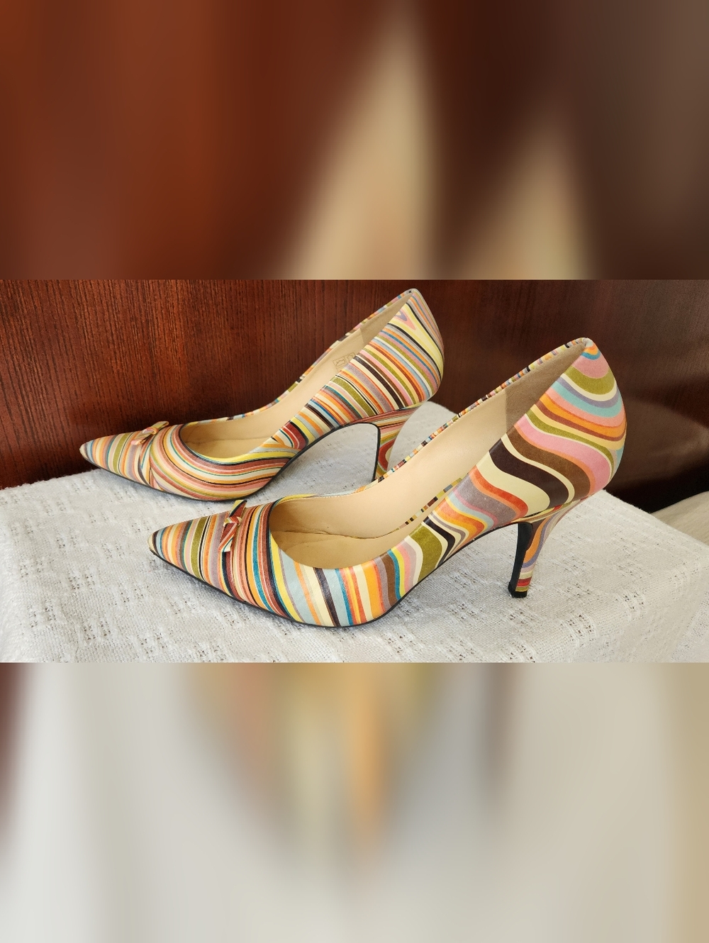 Striped Multicolour Pointed-Toe Heels - Picture 13 of 14